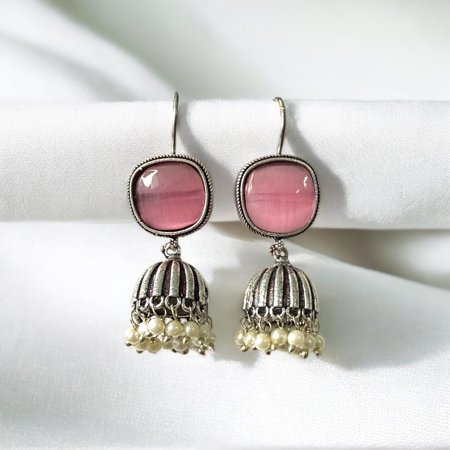 Pink Gemstone Ethnic Drop Earrings