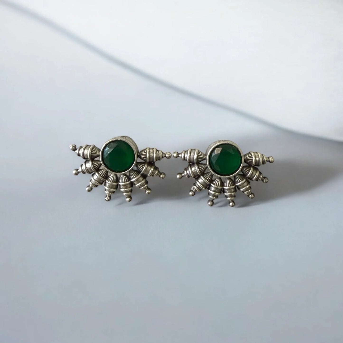 Vintage Green Stone Earrings - Ethnic Tribal Design