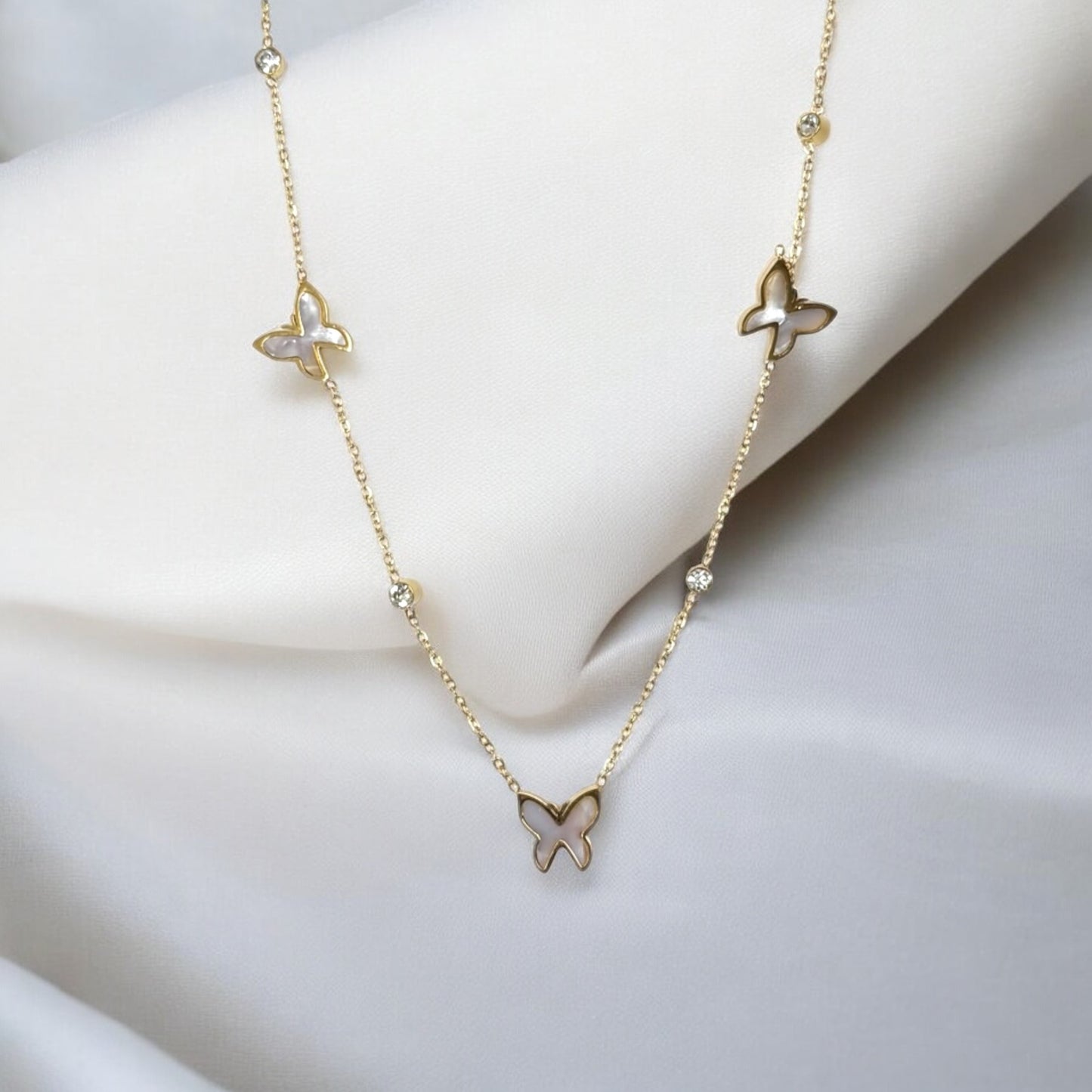 Elegant Butterfly Pendant Necklace with Mother-of-Pearl Accents in Gold Finish