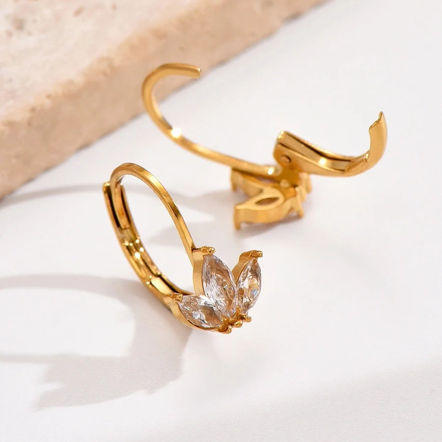 Elegant Gold Hoop Earrings with Marquise-Cut Zircon – Timeless Floral-Inspired Jewelry