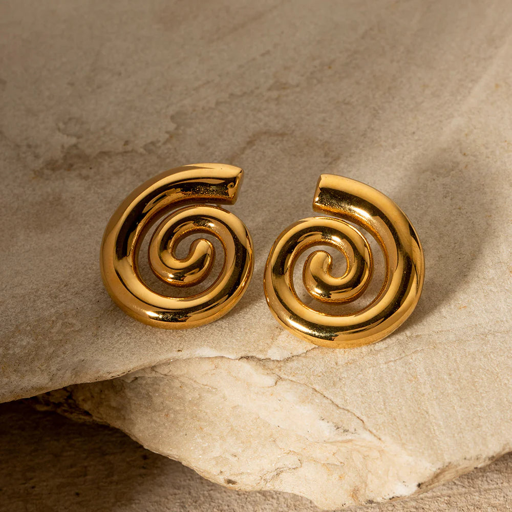 Bold Gold Spiral Earrings – Vintage-Inspired Chunky Statement Jewelry