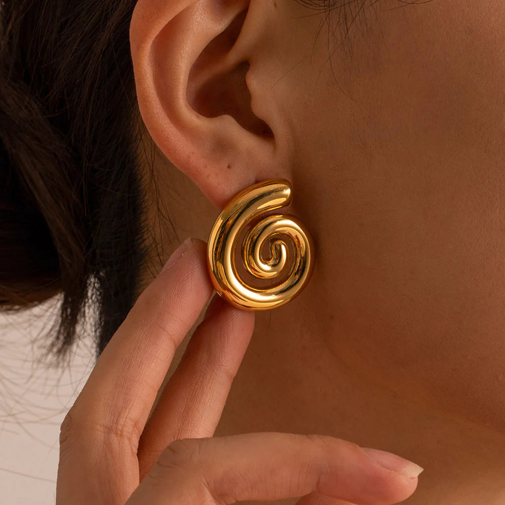 Bold Gold Spiral Earrings – Vintage-Inspired Chunky Statement Jewelry