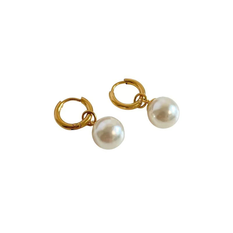 Elegant Gold Pearl Drop Hoop Earrings – Timeless & Chic Jewelry