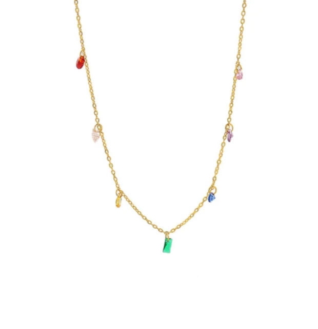 Gold Necklace with Multi-Colored Gemstones – Elegant and Vibrant Design