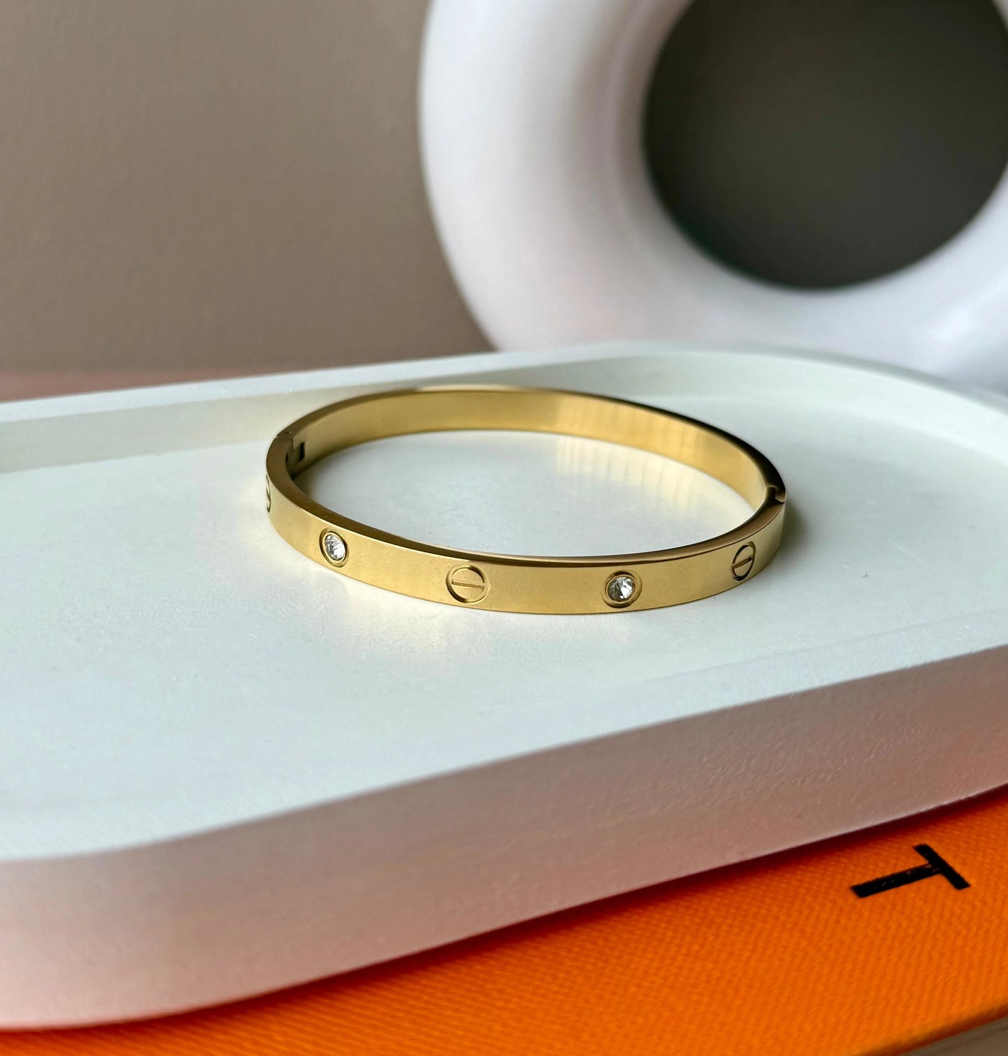 Gold Bangle with Diamond Details - Sleek Design with Elegant Accents