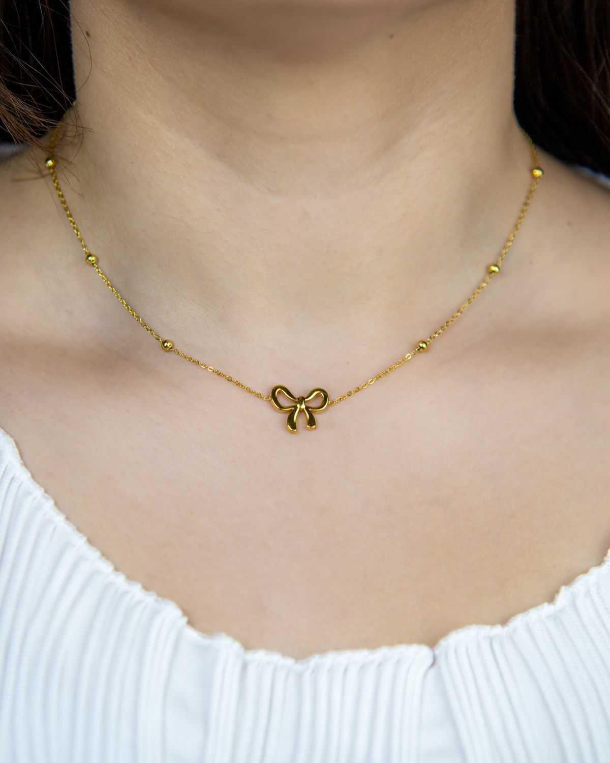 Dainty Gold Bow Pendant Necklace for Women – Elegant Minimalist Jewelry