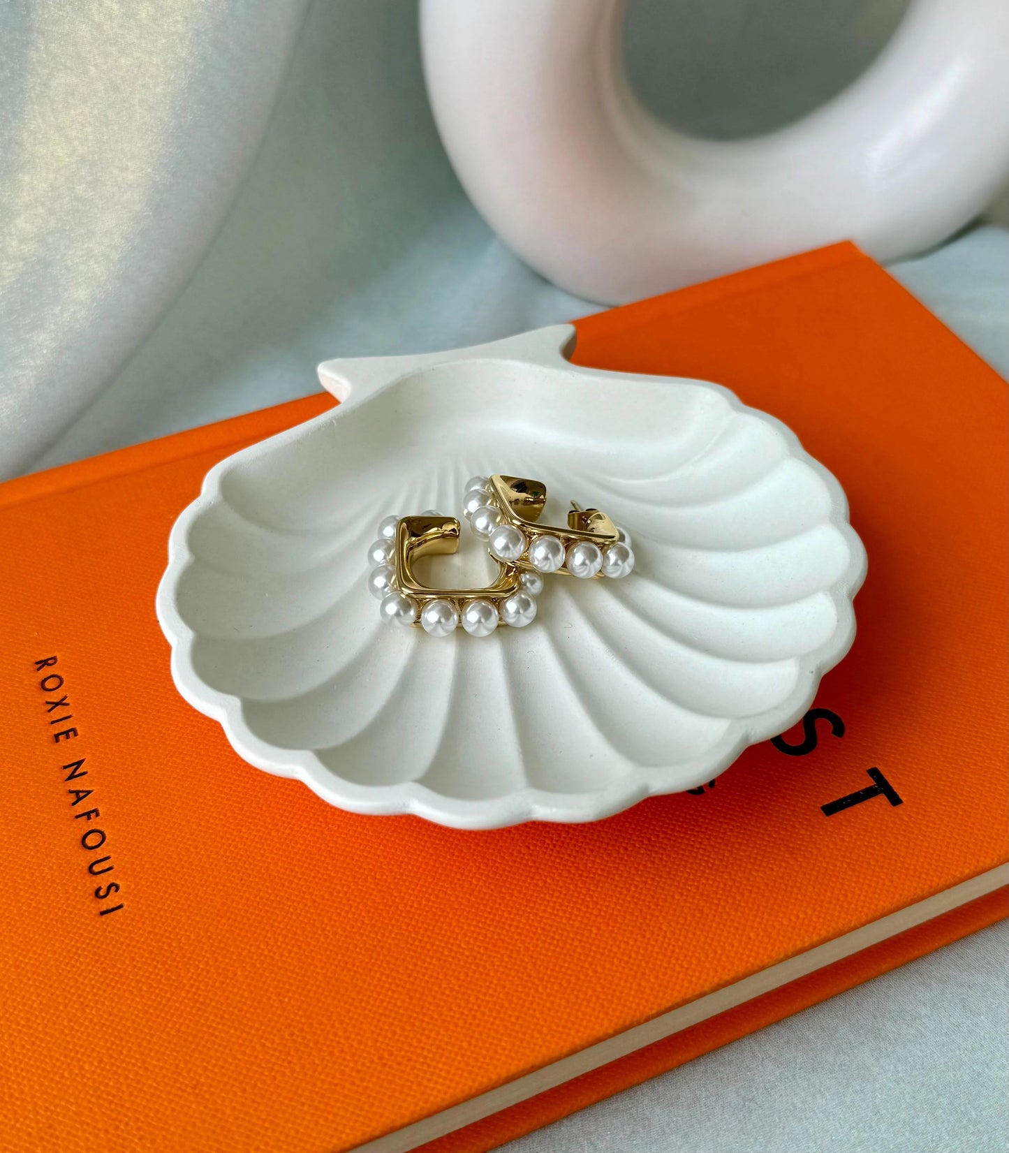 Elegant Gold & Pearl Hoop Earrings - Square-Shaped Hoops with Faux Pearl Accents