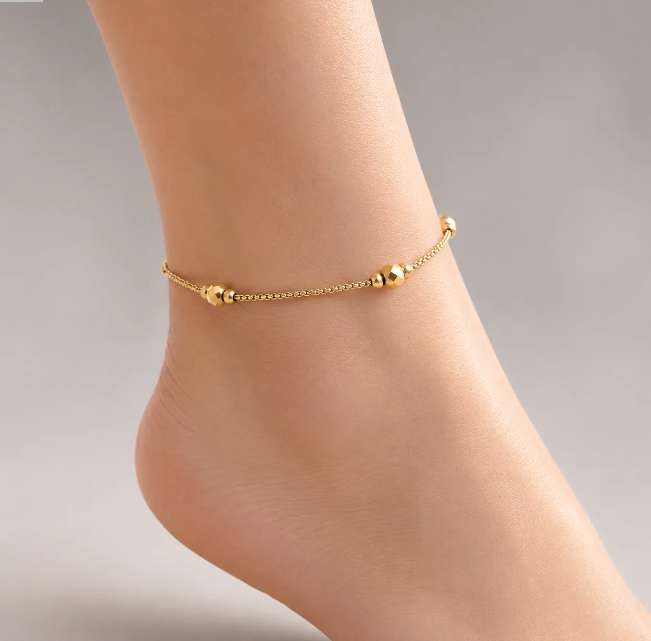 Minimal Gold Bead Anklet for Women (pair)