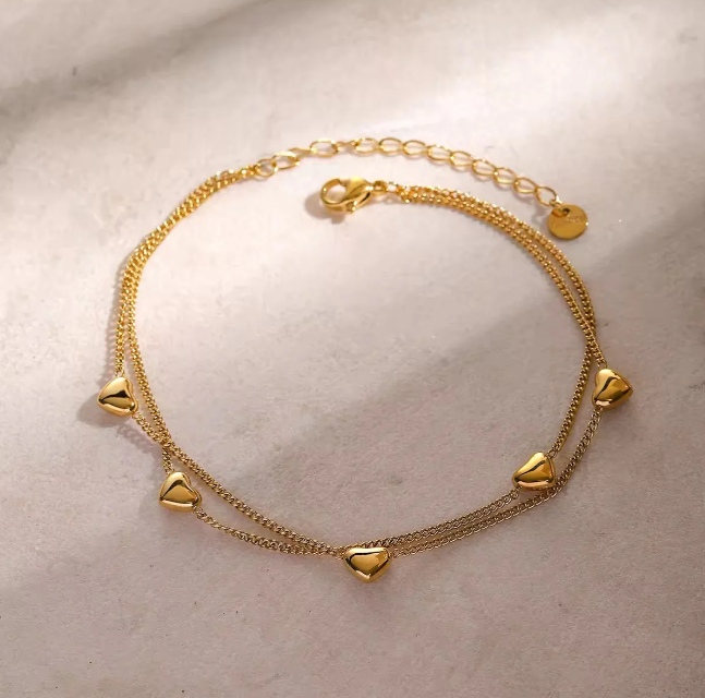 Gold Heart Charm Stainless Steel Bracelet