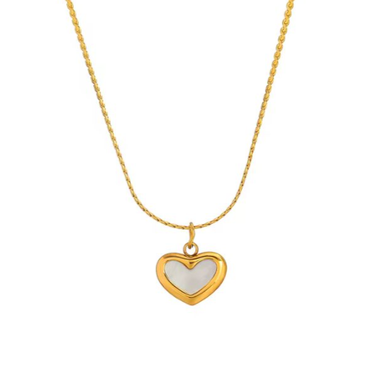 Gold Heart-Shaped Pendant Necklace with Mother-of-Pearl Inlay