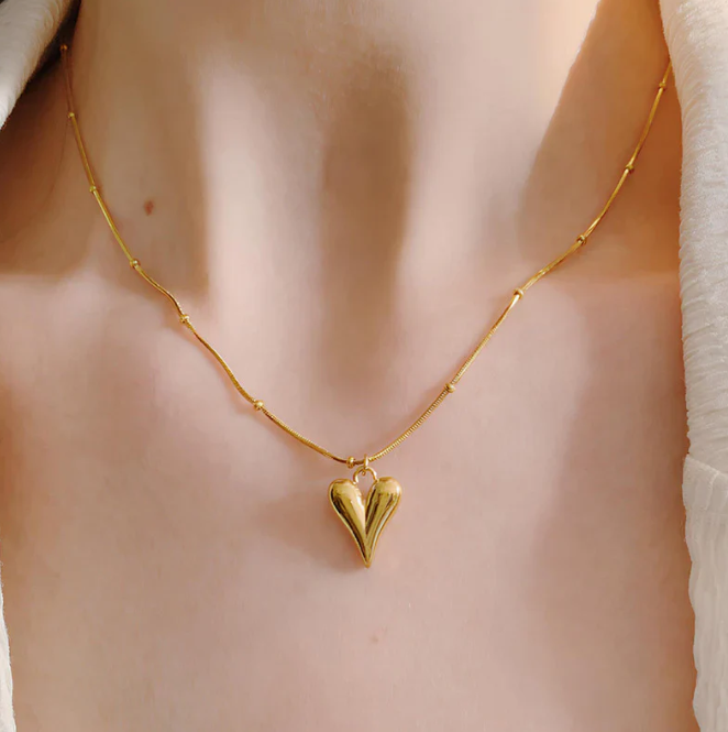 Modern Gold Puff Heart Pendant Necklace – Minimalist Chic Jewelry