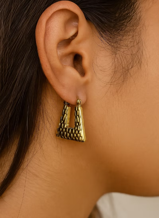 Geometric Textured Gold Hoop Earrings | Stainless Steel Anti-Tarnish Modern Statement Jewelry