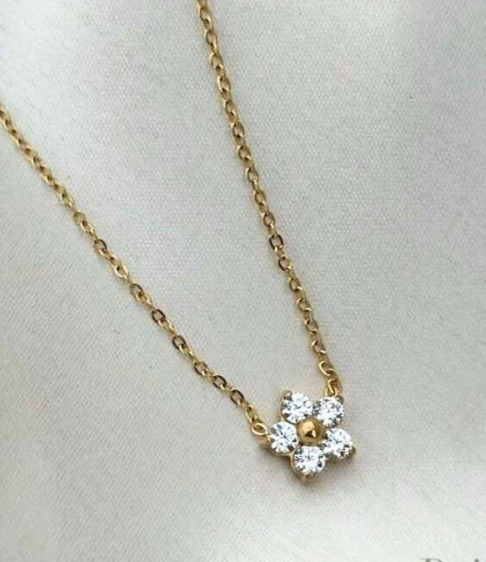 Gold-Plated Floral Pendant Necklace for Women | Stainless Steel Crystal Chain (White)