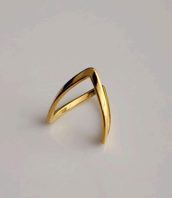 Minimalist Gold V-Shape Ring for Women | Anti-Tarnish Stainless Steel Jewelry (Adjustable)