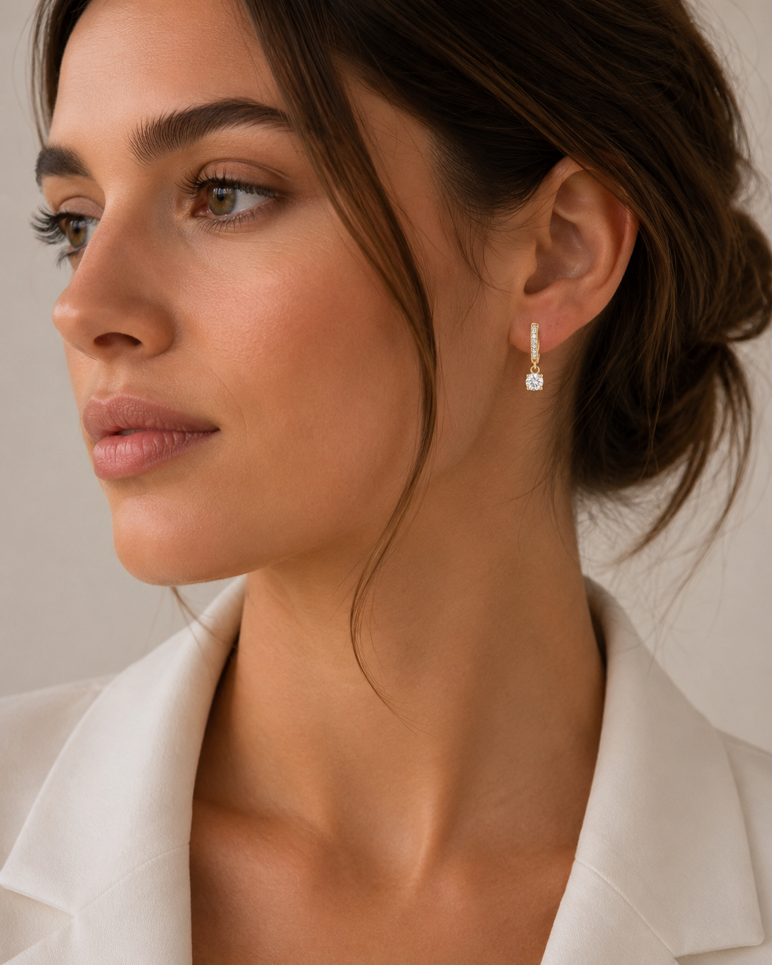 Gold Huggie Hoop Earrings with Crystal Drop – Dainty Dangle Earrings