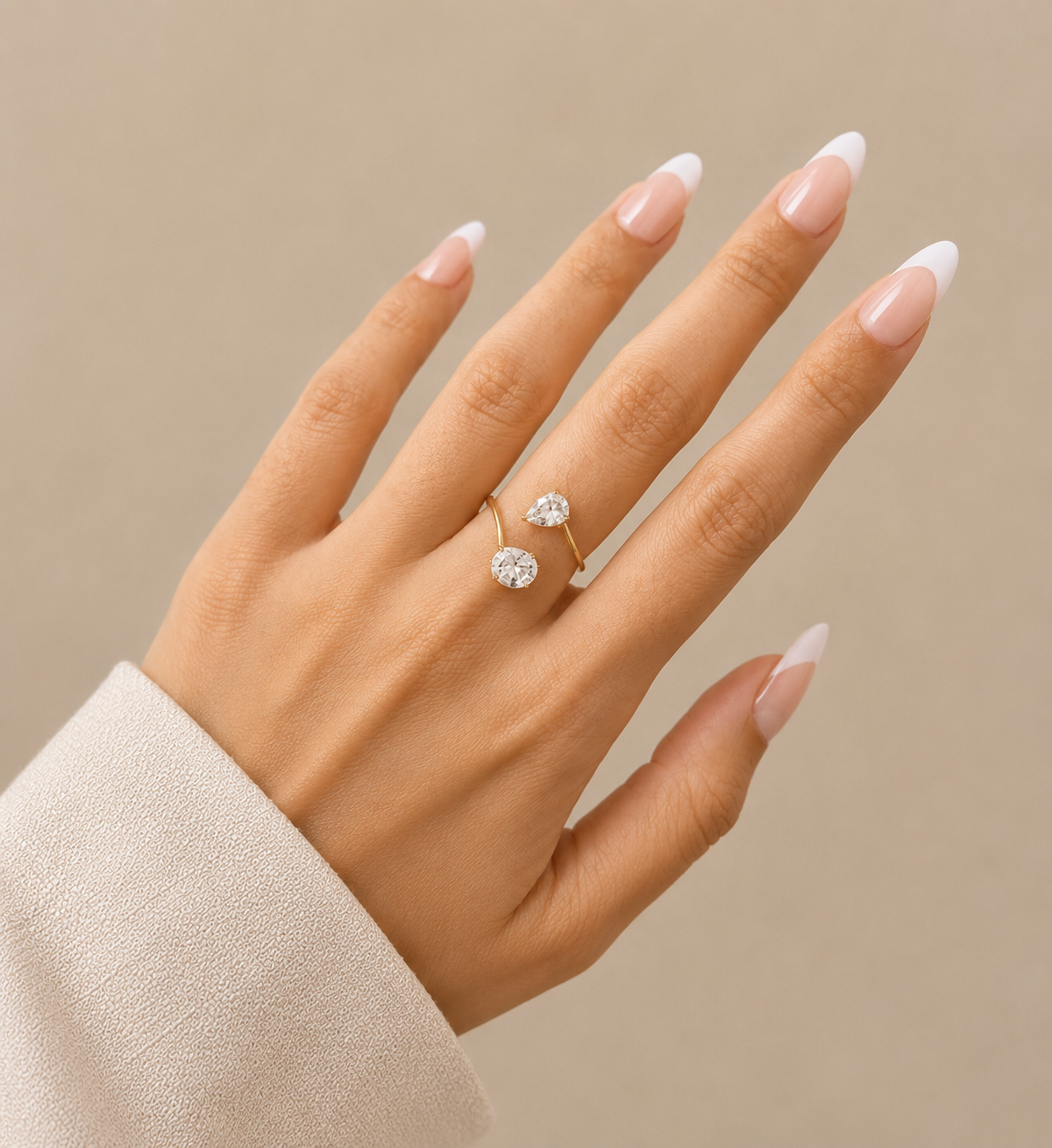 Gold Open Wrap Ring with Pear Cut Stones – Adjustable Toi Et Moi Ring