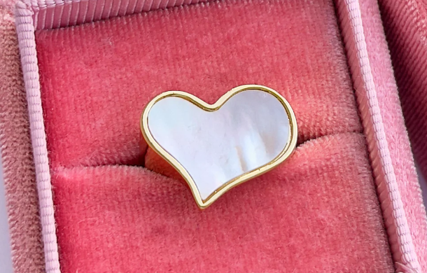 Mother of Pearl Heart Gold Ring | Stainless Steel Anti-Tarnish Adjustable