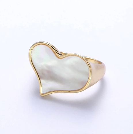 Mother of Pearl Heart Gold Ring | Stainless Steel Anti-Tarnish Adjustable