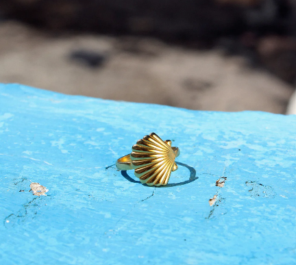Adjustable Gold Seashell Ring – Anti-Tarnish Stainless Steel Beach Ring