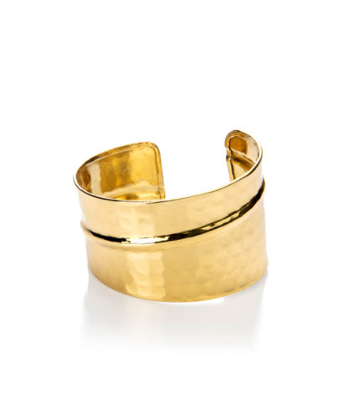 Layered Hammered Gold Cuff Bracelet | Elegant Wide Statement Brass Bangle