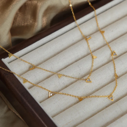 Minimalist Gold Triangle Pendant Necklace – Dainty Geometric Jewelry
