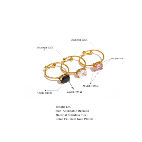 Gold Cuff Ring with Oval Crystal – Elegant and Minimalist Design (Adjustable Size)
