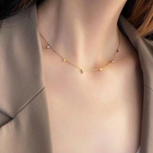 Minimalist Gold Triangle Pendant Necklace – Dainty Geometric Jewelry