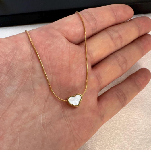 Mother Pearl Gold Stainless Steel Heart Pendant Necklace | Anti-Tarnish Minimalist Jewelry