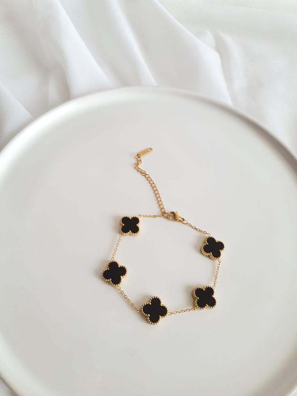 Black Clover Charm Bracelet | Stainless Steel Anti-Tarnish Gold Chain Bracelet