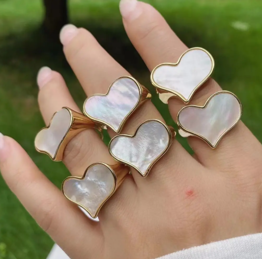 Mother of Pearl Heart Gold Ring | Stainless Steel Anti-Tarnish Adjustable