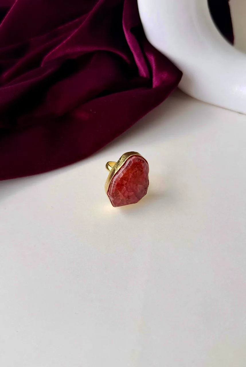 Natural Agate Statement Brass Ring – Handcrafted Adjustable Gemstone Jewelry