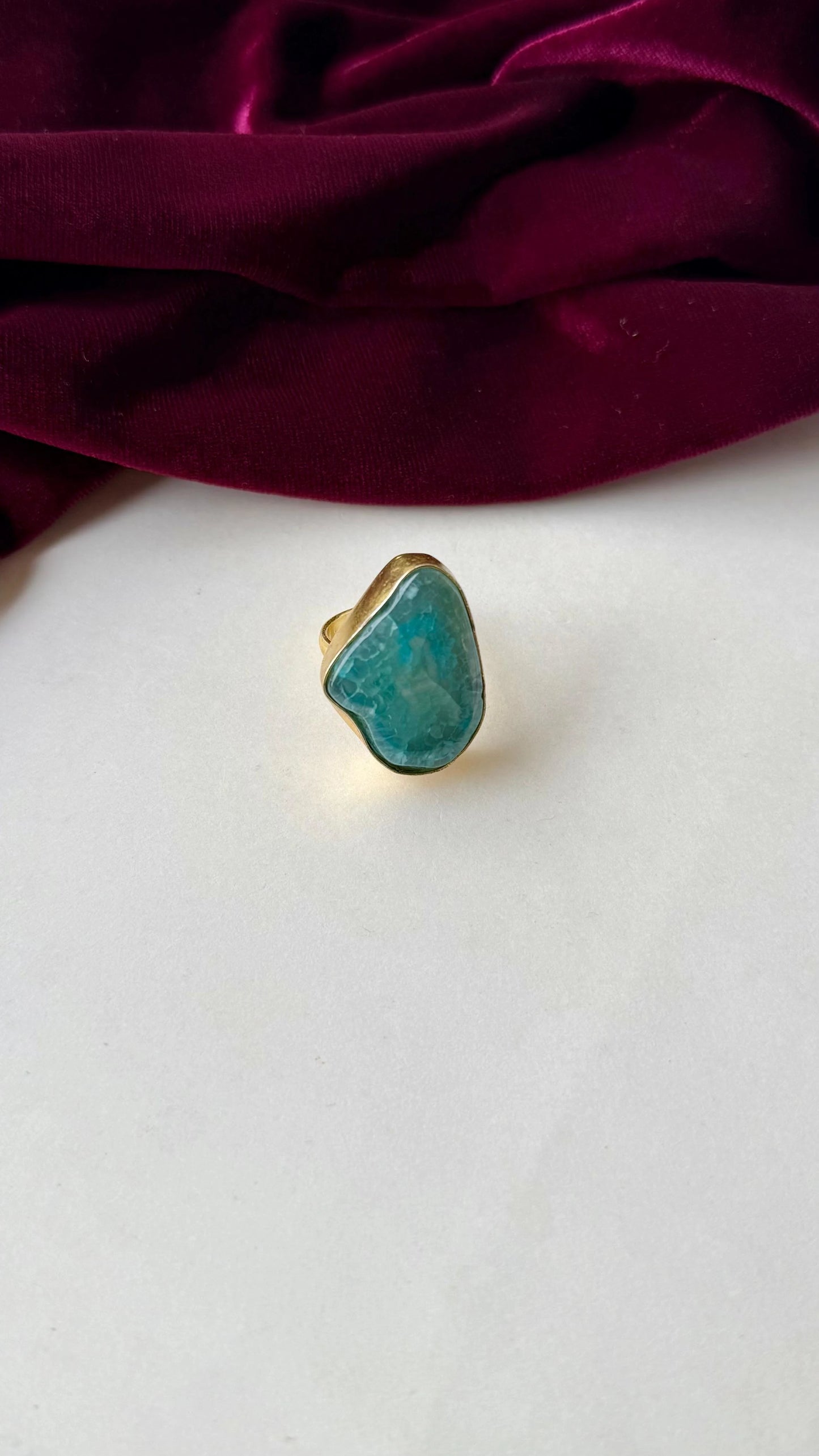 Natural Agate Statement Brass Ring – Handcrafted Adjustable Gemstone Jewelry