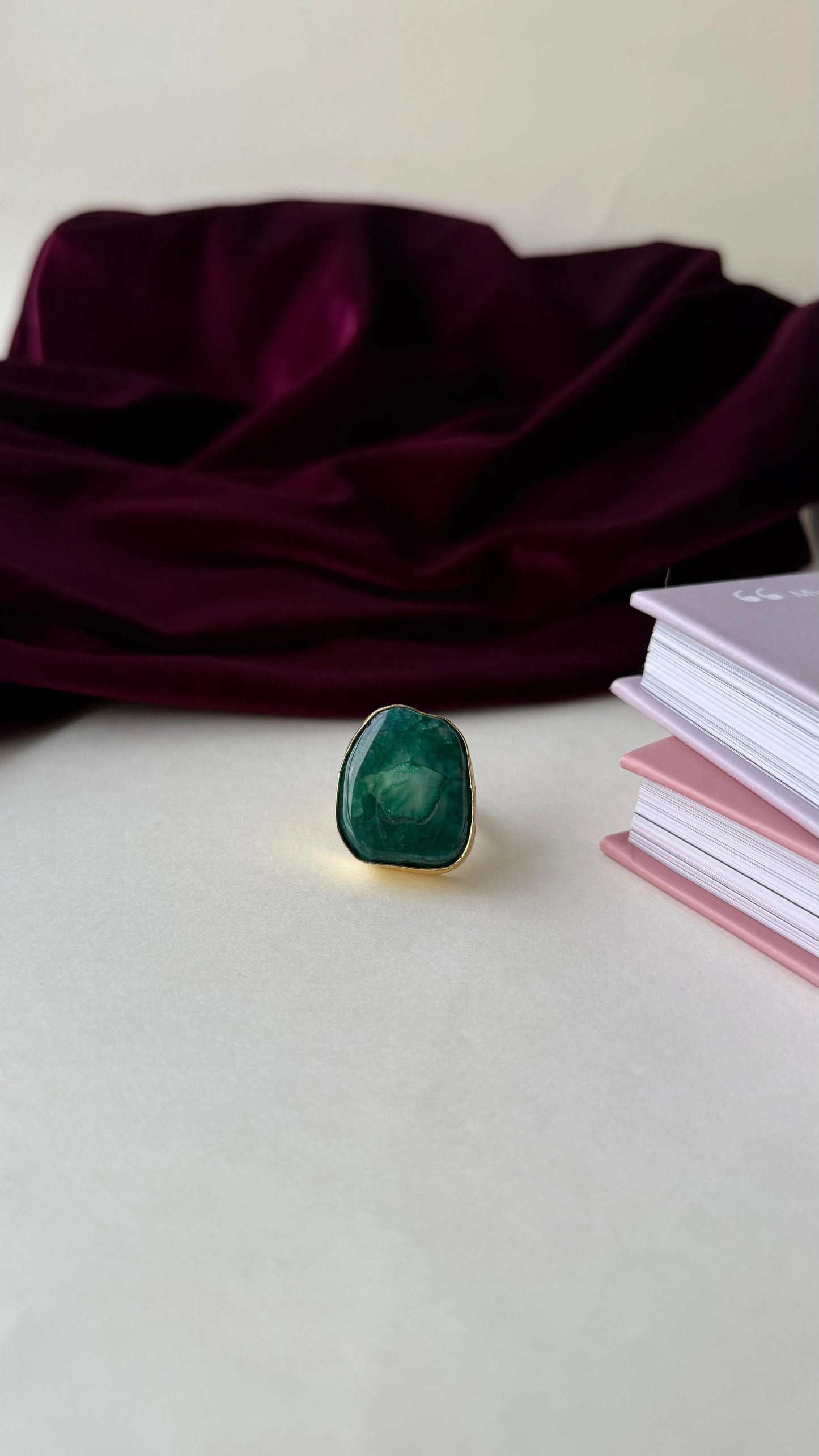 Natural Agate Statement Brass Ring – Handcrafted Adjustable Gemstone Jewelry