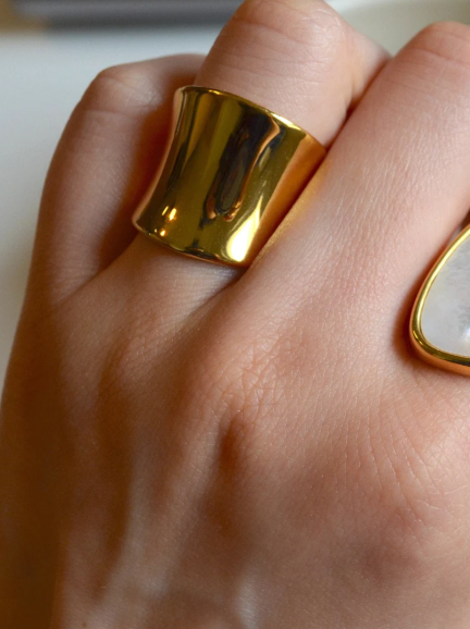 Wide Band Statement Ring | Stainless Steel Anti-Tarnish Gold Plated