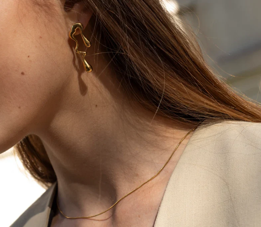 Anti-Tarnish Asymmetric Liquid Gold Drop Earrings – Modern Melted Metal Design