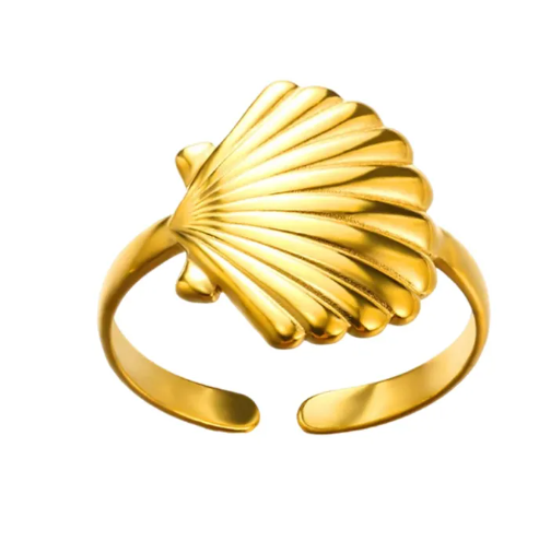Adjustable Gold Seashell Ring – Anti-Tarnish Stainless Steel Beach Ring