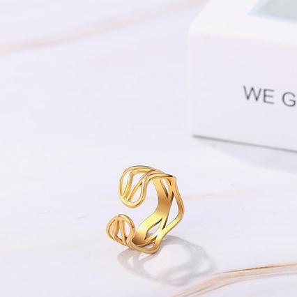 Gold Plated Stainless Steel Wavy Twist Ring | Adjustable Anti-Tarnish Ring