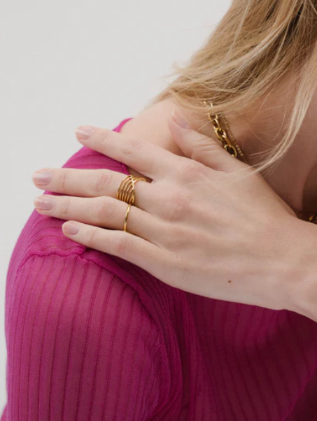 Gold Plated Stainless Steel Multi-Band Crossover Ring | Adjustable