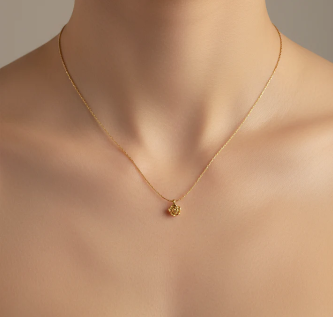 Minimal Gold Rose Pendant Necklace | Dainty Flower Chain Necklace