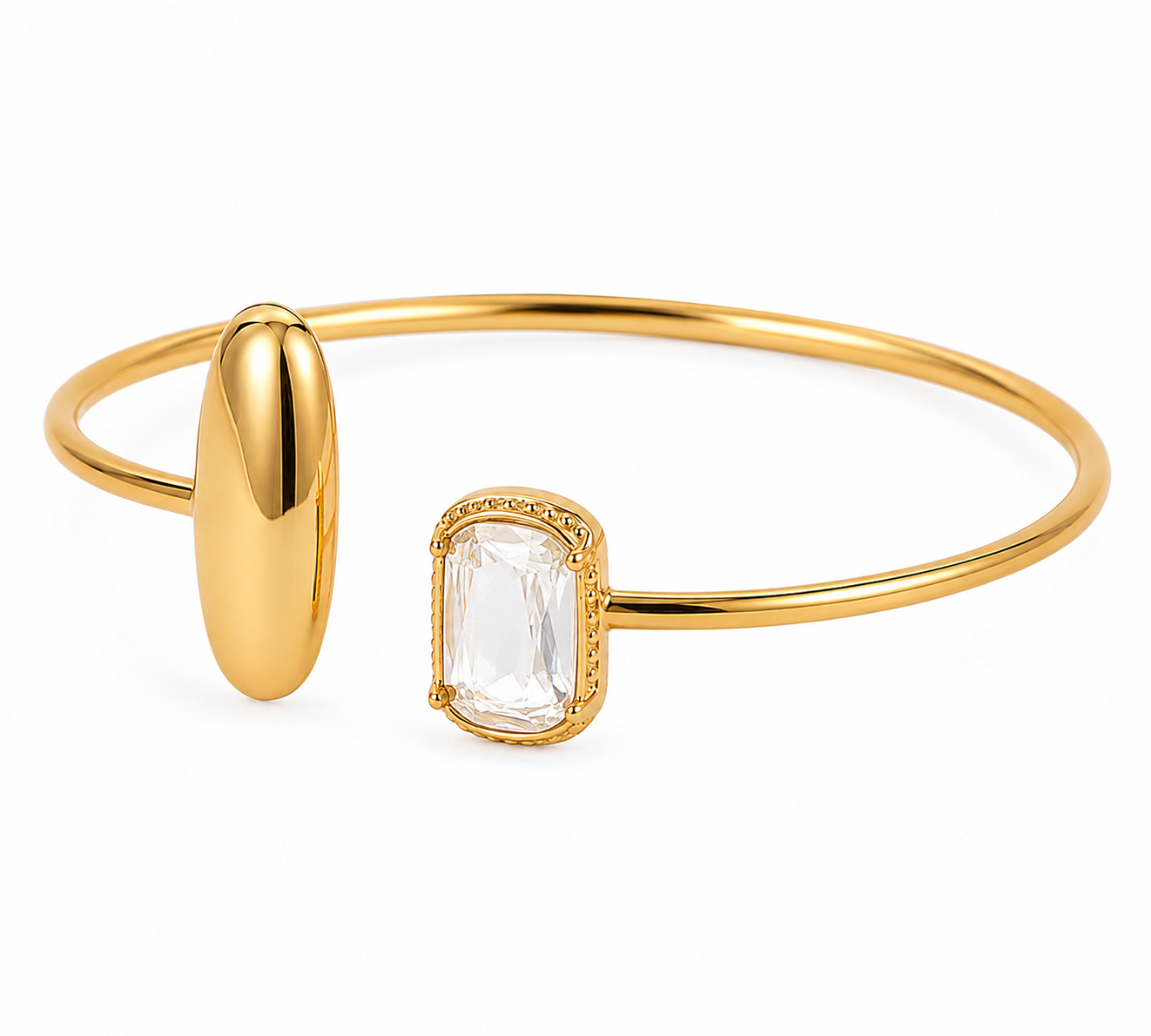 Gold Open Cuff Bangle with Rectangular Gemstone