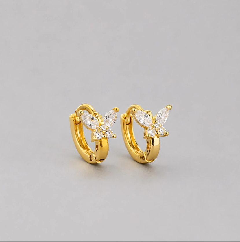 Mini Butterfly Hoop Earrings | Small Gold-Plated Second Stud Earrings for Women