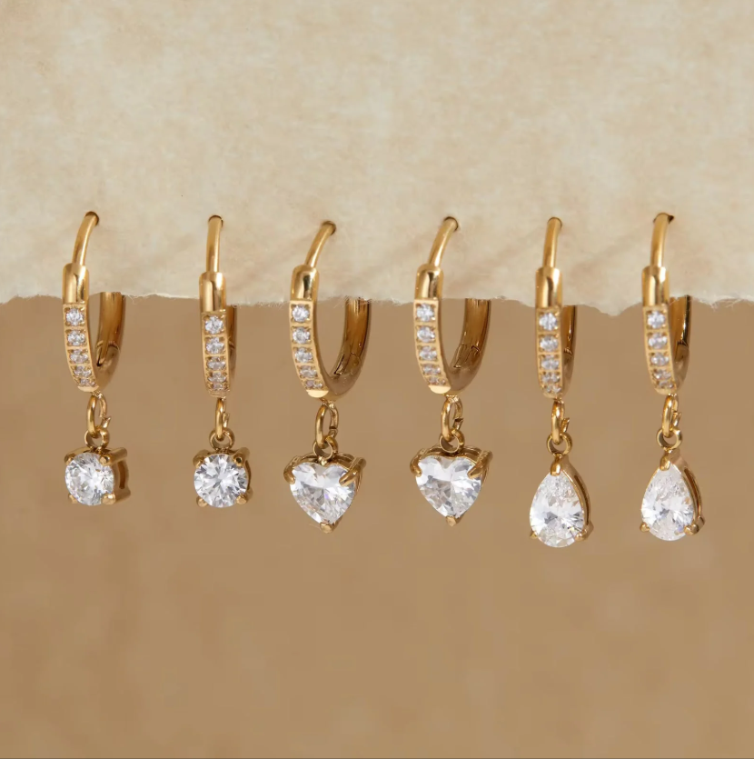 Gold Huggie Hoop Earrings with Crystal Drop – Dainty Dangle Earrings