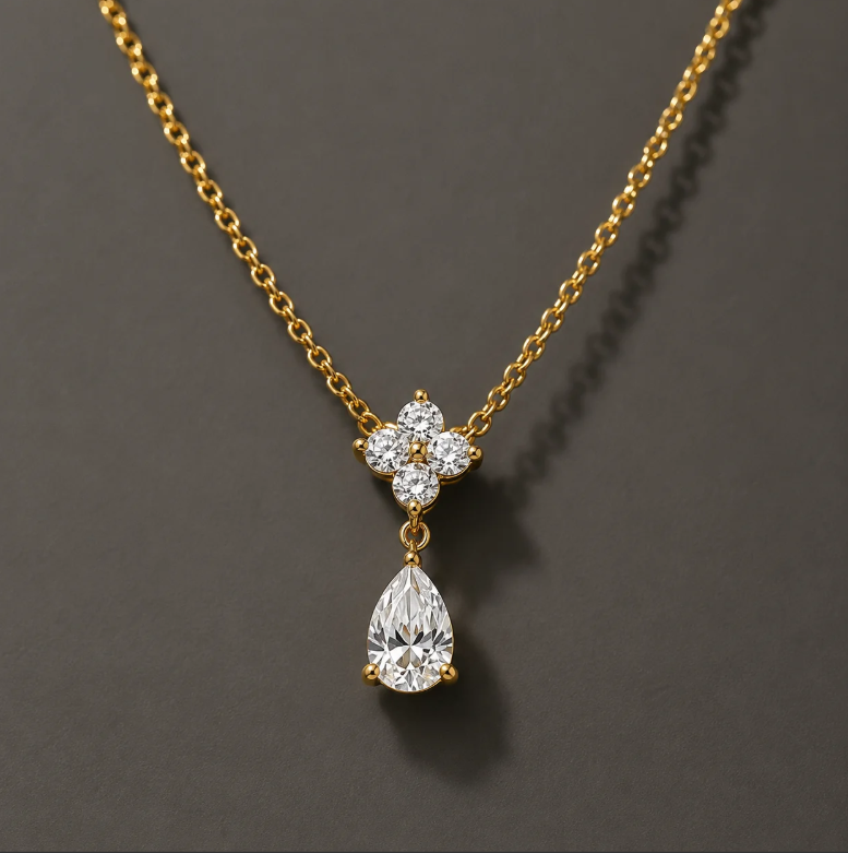 Anti-Tarnish Gold Plated Crystal Teardrop Pendant Necklace