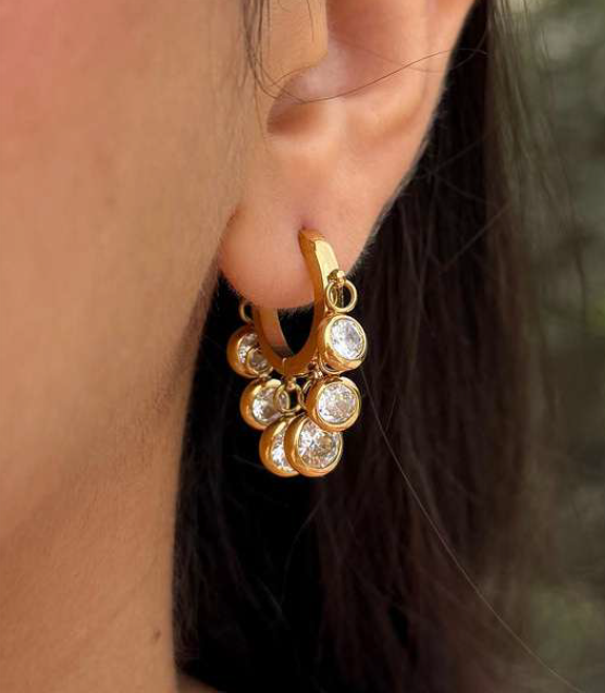 Crystal Drop Hoop Earrings for Women | Anti-Tarnish Gold Plated