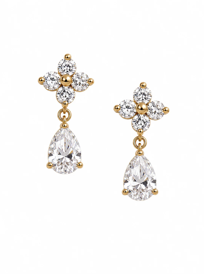 Gold-Plated Crystal Flower Drop Earrings | Anti-Tarnish