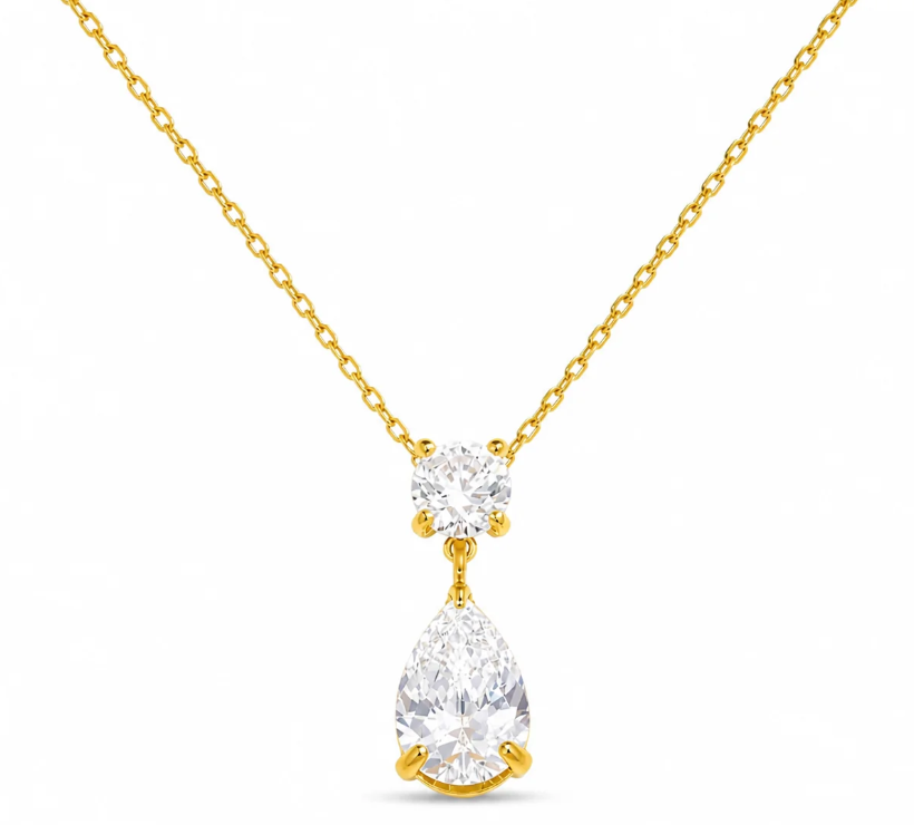 Anti-Tarnish Gold Plated Teardrop Crystal Pendant Necklace for Women