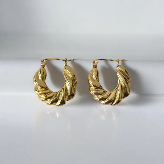 Twisted gold-plated stainless steel hoop earrings, a gift idea
