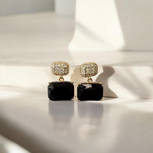 Black and gold crystal drop earrings for festive occasions