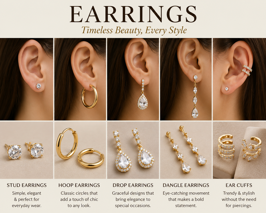 Earring: A decorative piece of jewelry worn on the ear, typically attached through a pierced earlobe or by a clip mechanism.
