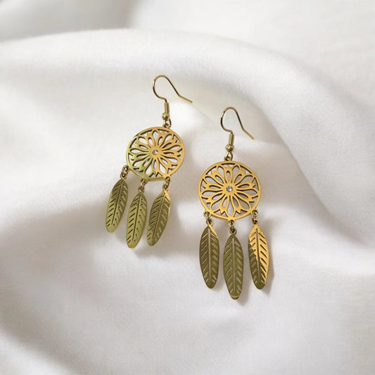 Gold dreamcatcher dangle earrings for Navratri garba